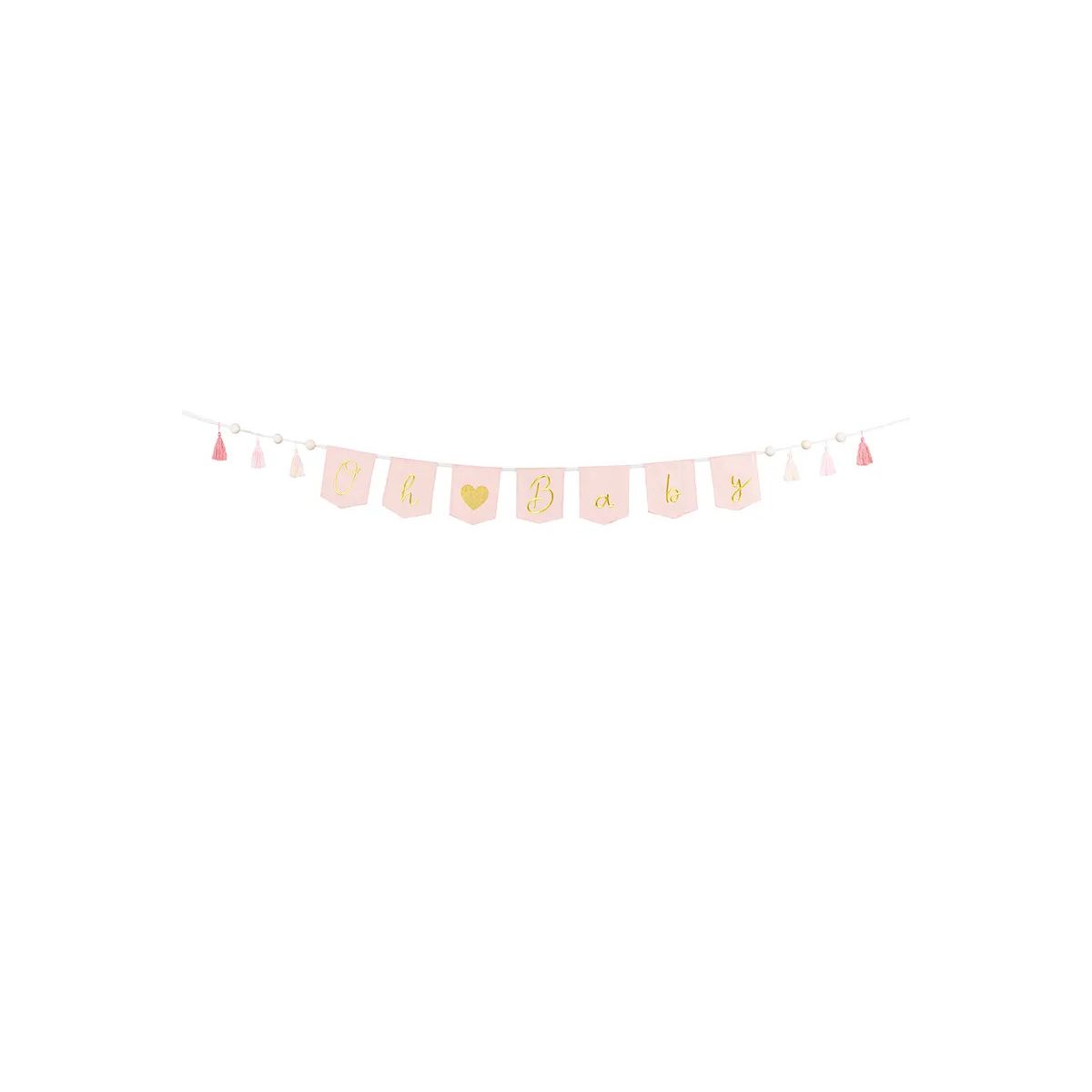 Baner Oh baby z frędzlami, jasny różowy, 2.5 m Partydeco (GRL100-081J)