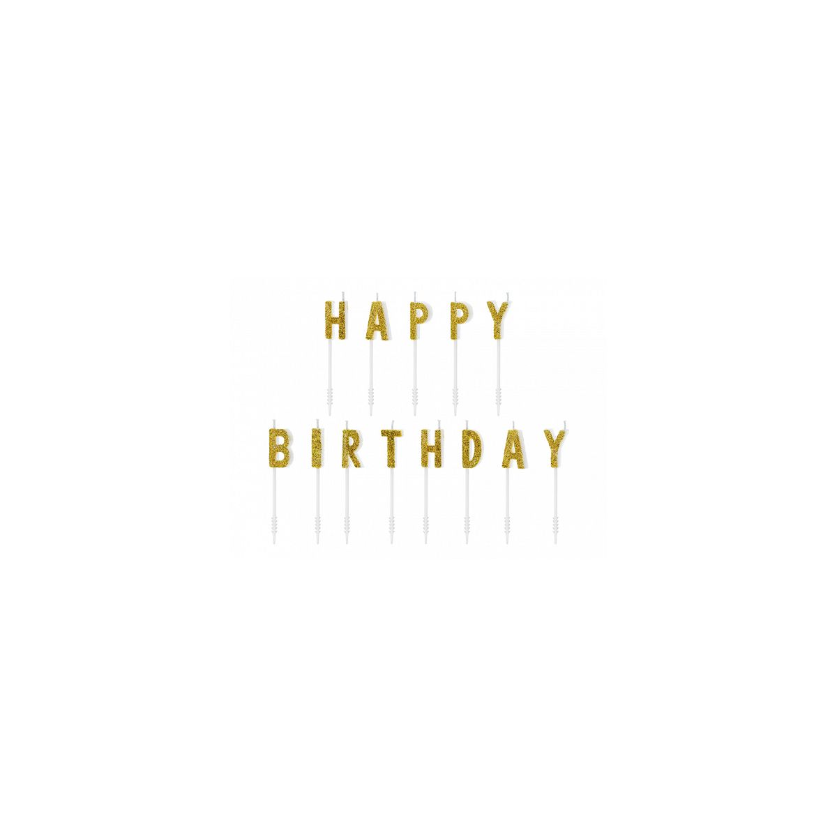 Świeczka urodzinowa Happy Birthday w kolorze złotym brokatowym wysokość ok. 2,5 cm Partydeco (SCS-9-019B)