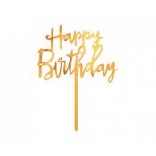 Dekoracja na tort Happy Birthday złota 10x14cm Godan (PF-DAKH)