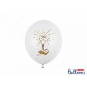 Balon gumowy Partydeco I Komunia Święta, P. White biały 270mm (SB12P-109Z-008-6)