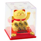 Figurka Chiński Kot Szczęścia W Gablocie Figurka Solarna Ozdoba Beżowy Lean (24556)