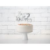 Dekoracja na tort topper na tort Happy Birthday, srebrny, 22,5cm Partydeco (KPT11-018M)