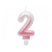 Świeczka urodzinowa cyferka 2, ombre, perłowa biało-różowa, 7 cm Godan (SF-PBR2)