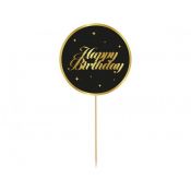 Dekoracja na tort Party - Happy Birthday, czarna, gwiazdki, 10 cm Godan (RV-DTGC)