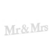 Dekoracja Drewniany napis Mr & Mrs, biały, 50x9,5cm Partydeco (DN5-008)