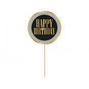 Dekoracja na tort Party - Happy Birthday, czarna, paski, 10 cm Godan (RV-DTPC)