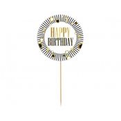 Dekoracja na tort Party - Happy Birthday, biała, paski, 10 cm Godan (RV-DTPB)