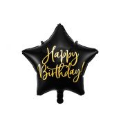 Balon foliowy Partydeco Happy Birthday, 40cm, czarny 15,5cal (FB93-010)