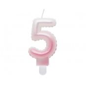 Świeczka urodzinowa cyferka 5, ombre, perłowa biało-różowa, 7 cm Godan (SF-PBR5)