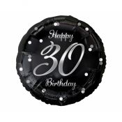 Balon foliowy Godan Happy 30 Birthday, czarny, nadruk srebrny 18cal (FG-O30S)