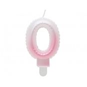 Świeczka urodzinowa cyferka 0, ombre, perłowa biało-różowa, 7 cm Godan (SF-PBR0)