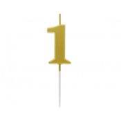 Świeczka urodzinowa piker B&C cyferka 1, metaliczna złota, 9.5x2.3 cm Godan (BH-SPZ1)
