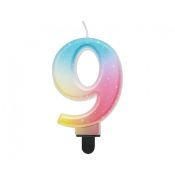 Świeczka urodzinowa cyferka 9, ombre, pastelowa, 8 cm Godan (SF-OPA9)