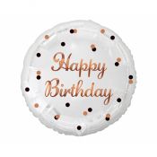 Balon foliowy Godan Happy Birthday, biały, nadruk różowo-złoty 18cal (FG-OHBB)