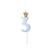 Świeczka urodzinowa Cyferka 3, jasny niebieski, 9.5cm Partydeco (SCU6-3-001J)