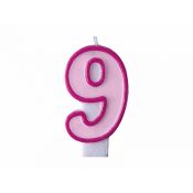 Świeczka urodzinowa Cyferka 9 w kolorze różowym 7 centymetrów Partydeco (SCU1-9-006)