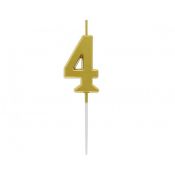 Świeczka urodzinowa piker B&C cyferka 4, metaliczna złota, 9.5x2.3 cm Godan (BH-SPZ4)