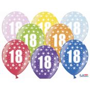 Balon gumowy Partydeco gumowy 18 urodziny, mix kolorów 30 cm/6 sztuk mix 300mm (SB14M-018-000-6)