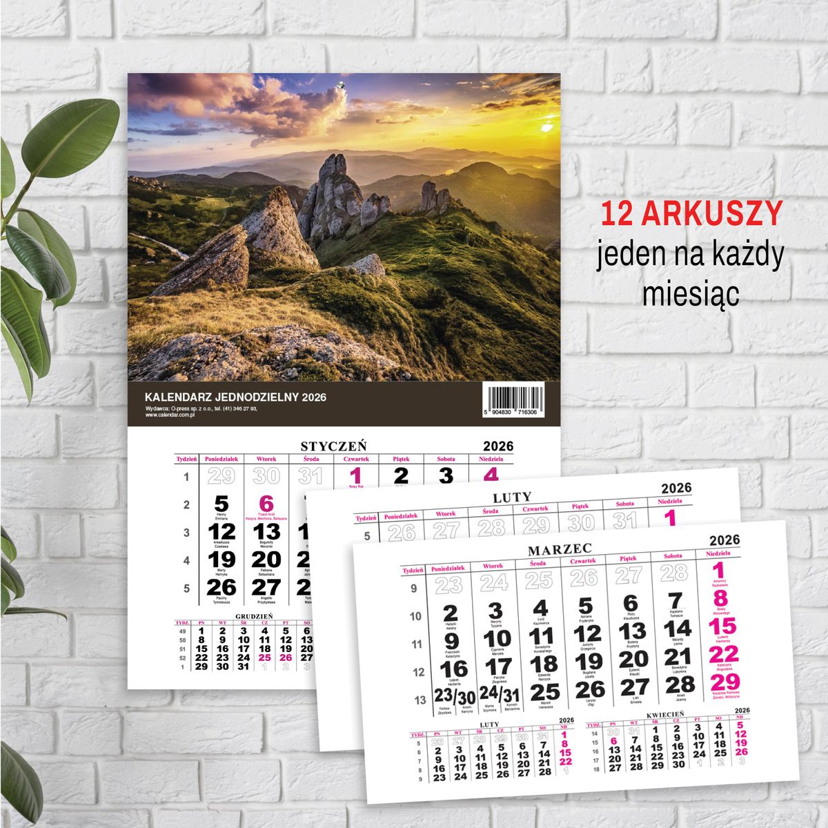 Kalendarz ścienny JEDNODZIELNY GÓRY A4 210mm x 295mm Press