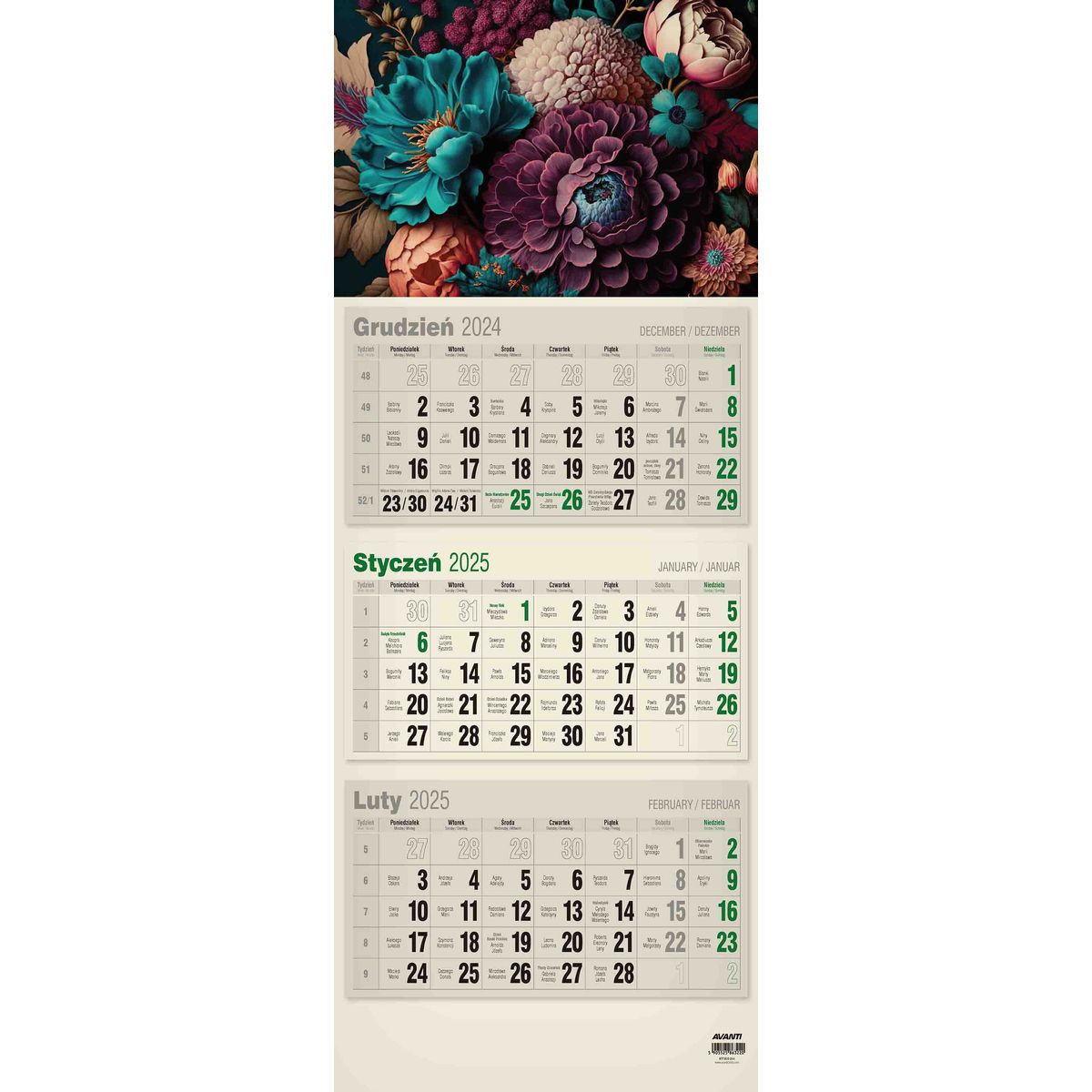 Kalendarz ścienny mix PŁASKI 310mm x 680mm Avanti (KTT-2)