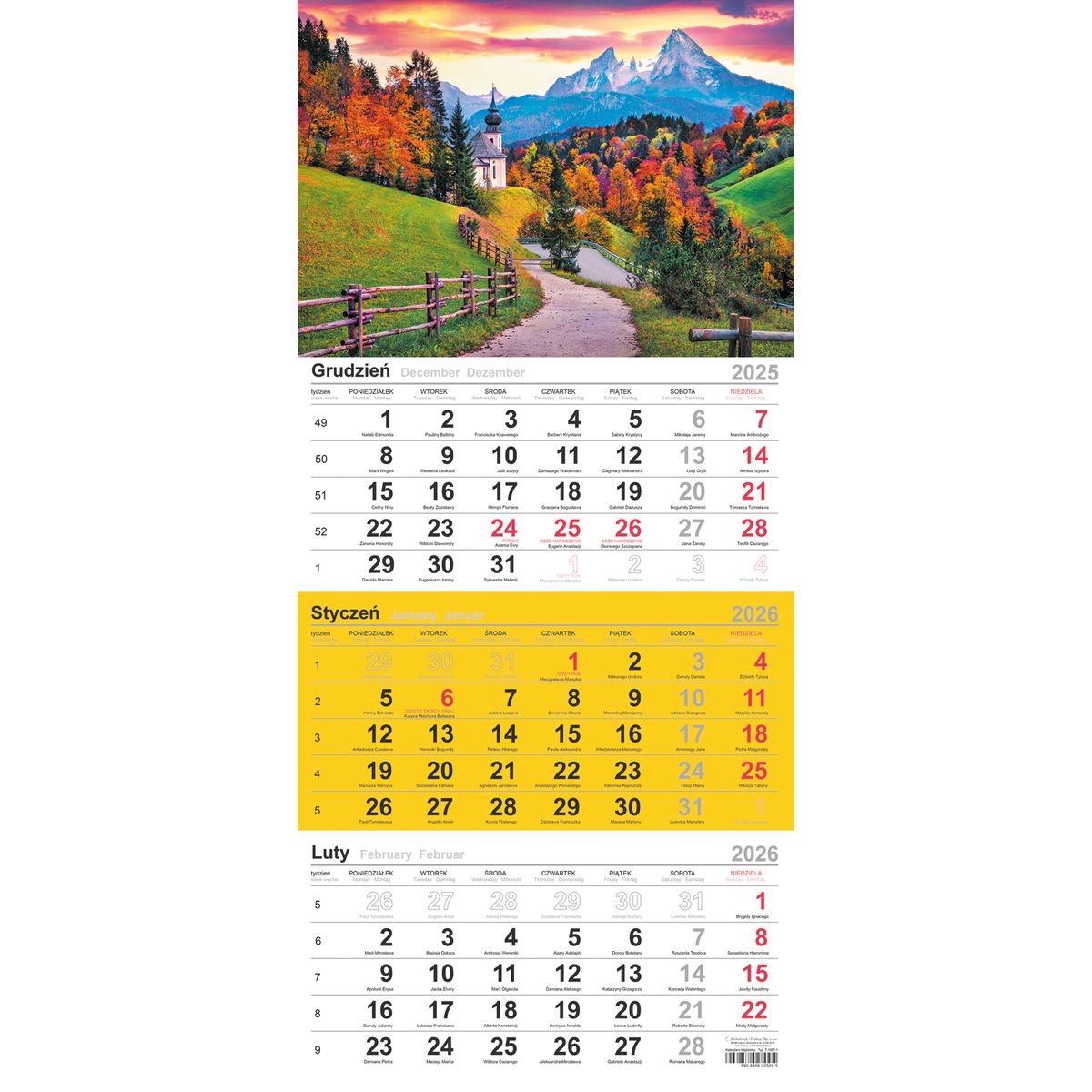 Kalendarz ścienny trójdzielny 288mm x 622mm Michalczyk i Prokop (T-106T-10)