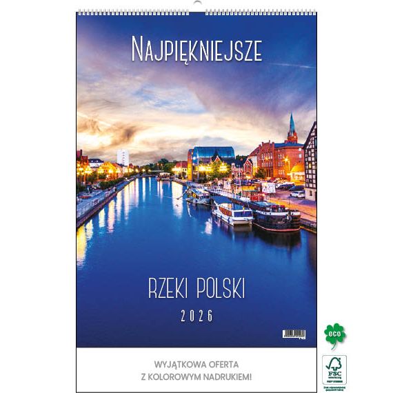 Kalendarz ścienny NAJPIĘKNIEJSZE RZEKI POLSKI 13 planszowe A3 330mm x 500mm Jotan (WP123)