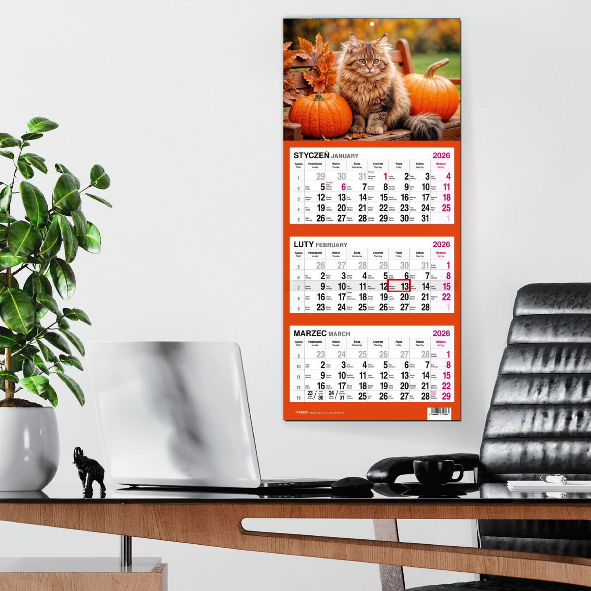 Kalendarz ścienny KOT 310mm x 790mm Press