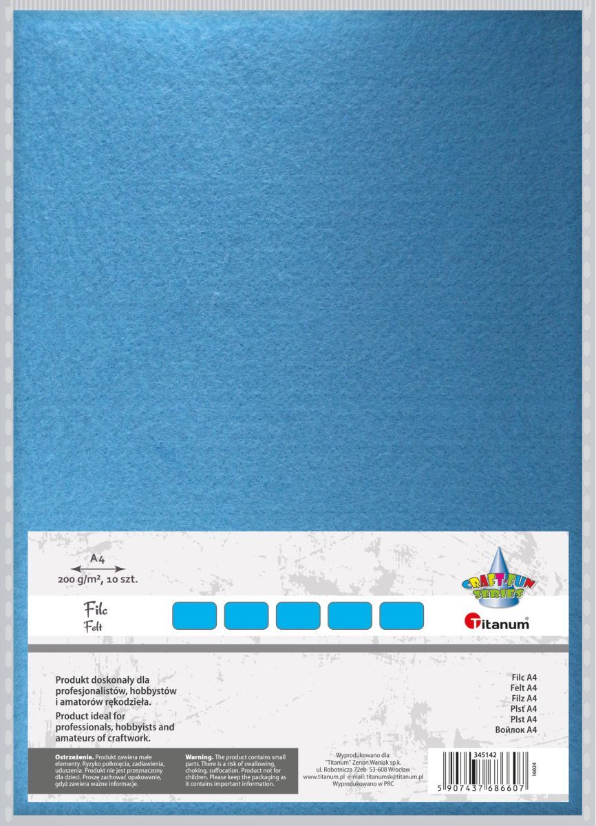 Filc Craft-Fun Series A4 kolor: błękitny 10 ark. Titanum (047)