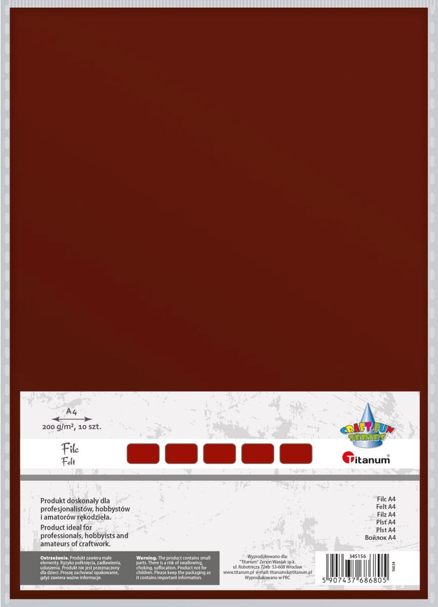 Filc Craft-Fun Series A4 kolor: czekoladowy 10 ark. Titanum (345156)