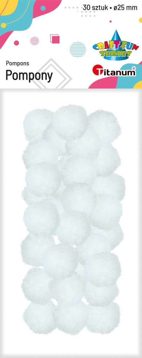 Pompony Craft-Fun Series białe 30 szt Titanum