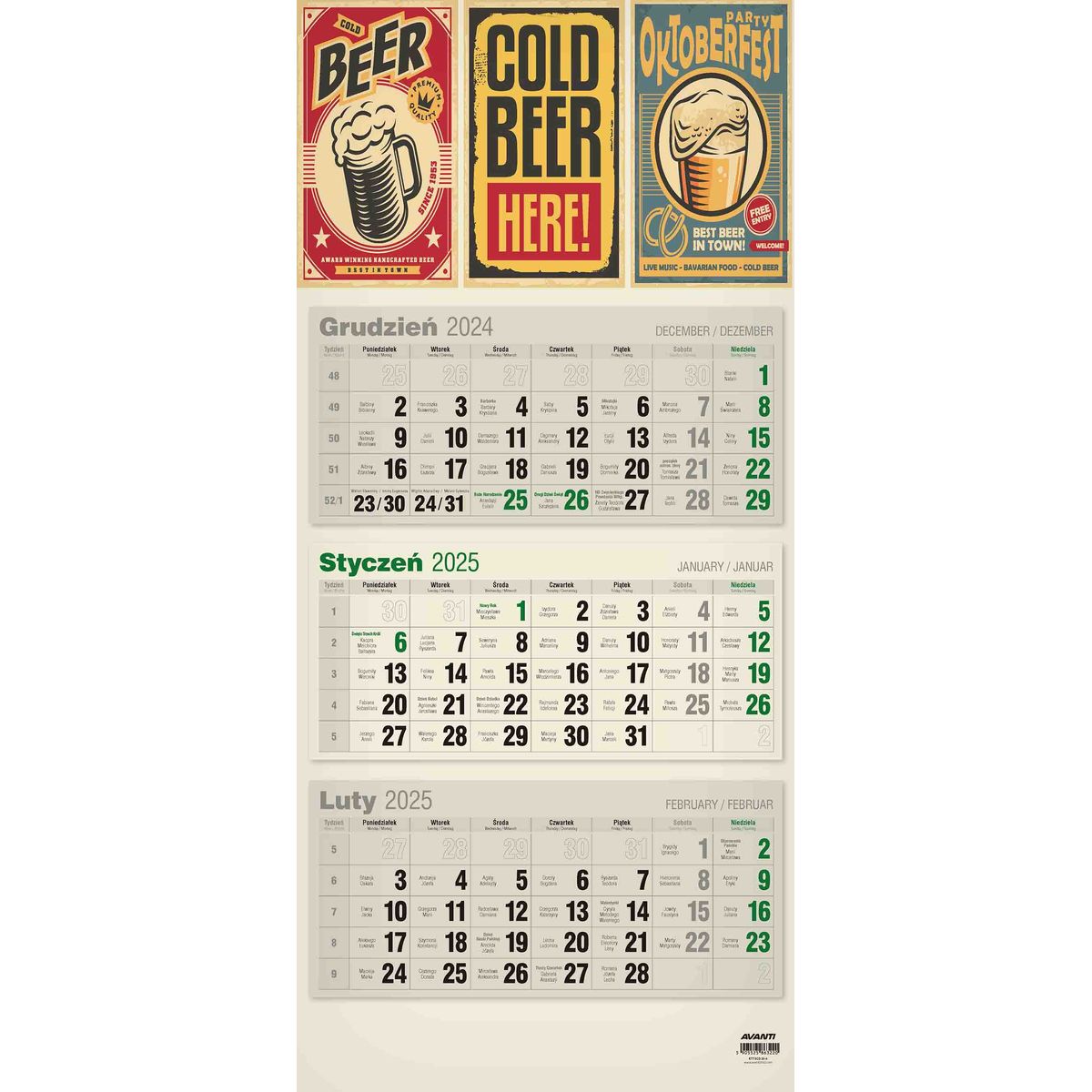 Kalendarz ścienny mix PŁASKI 310mm x 680mm Avanti (KTT-2)