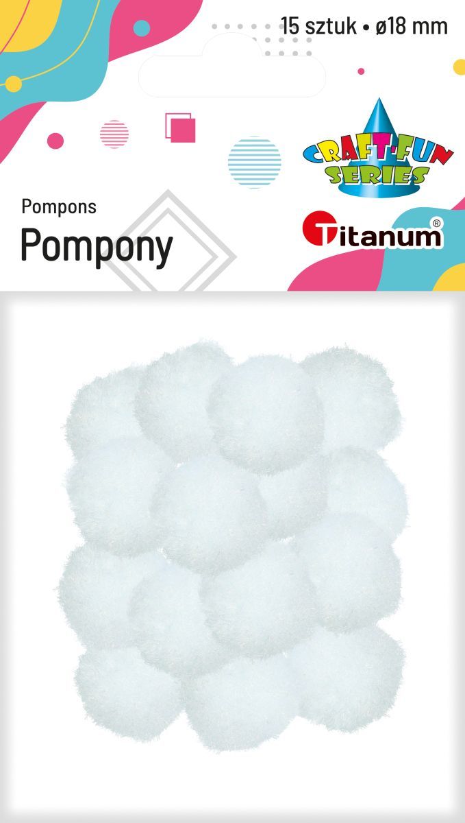 Pompony Craft-Fun Series białe 15 szt Titanum