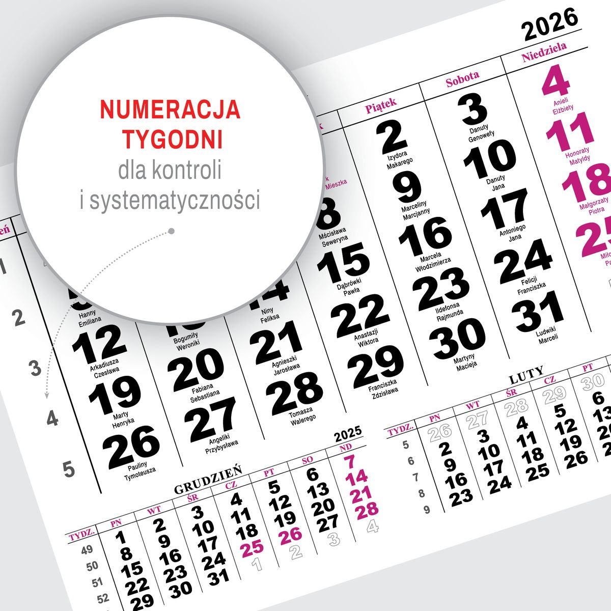 Kalendarz ścienny na lodówkę z magnesem 137mm x 210mm Press (MILUSIŃSCY)