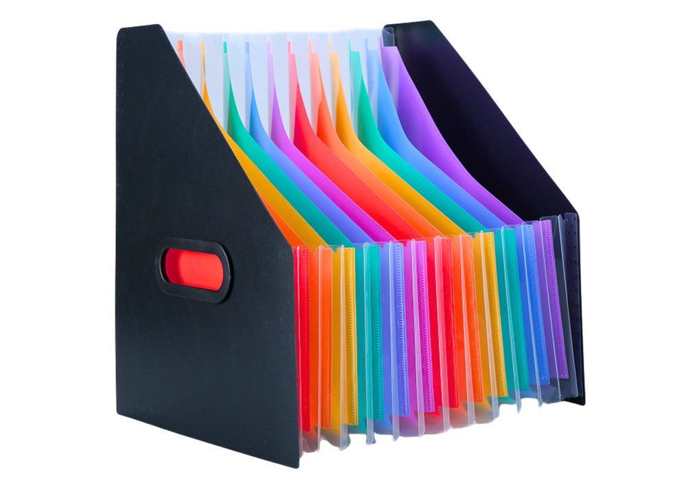 Teczka z przegródkami Pionowa Teczka Organizer Na Dokumenty Kolorowe Zakładki Kieszenie Czarna A4 A4 Lean (20217)