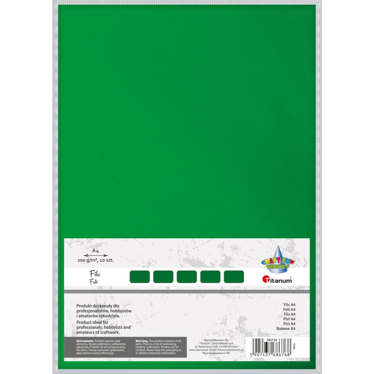 Filc Craft-Fun Series A4 kolor: zielony ciemny 10 ark. [mm:] 210x297 Titanum (345154)