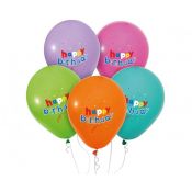Balon gumowy Happy Birthday (pastelowe kolory) mix 300mm 12cal Godan (GZ-HBK5)
